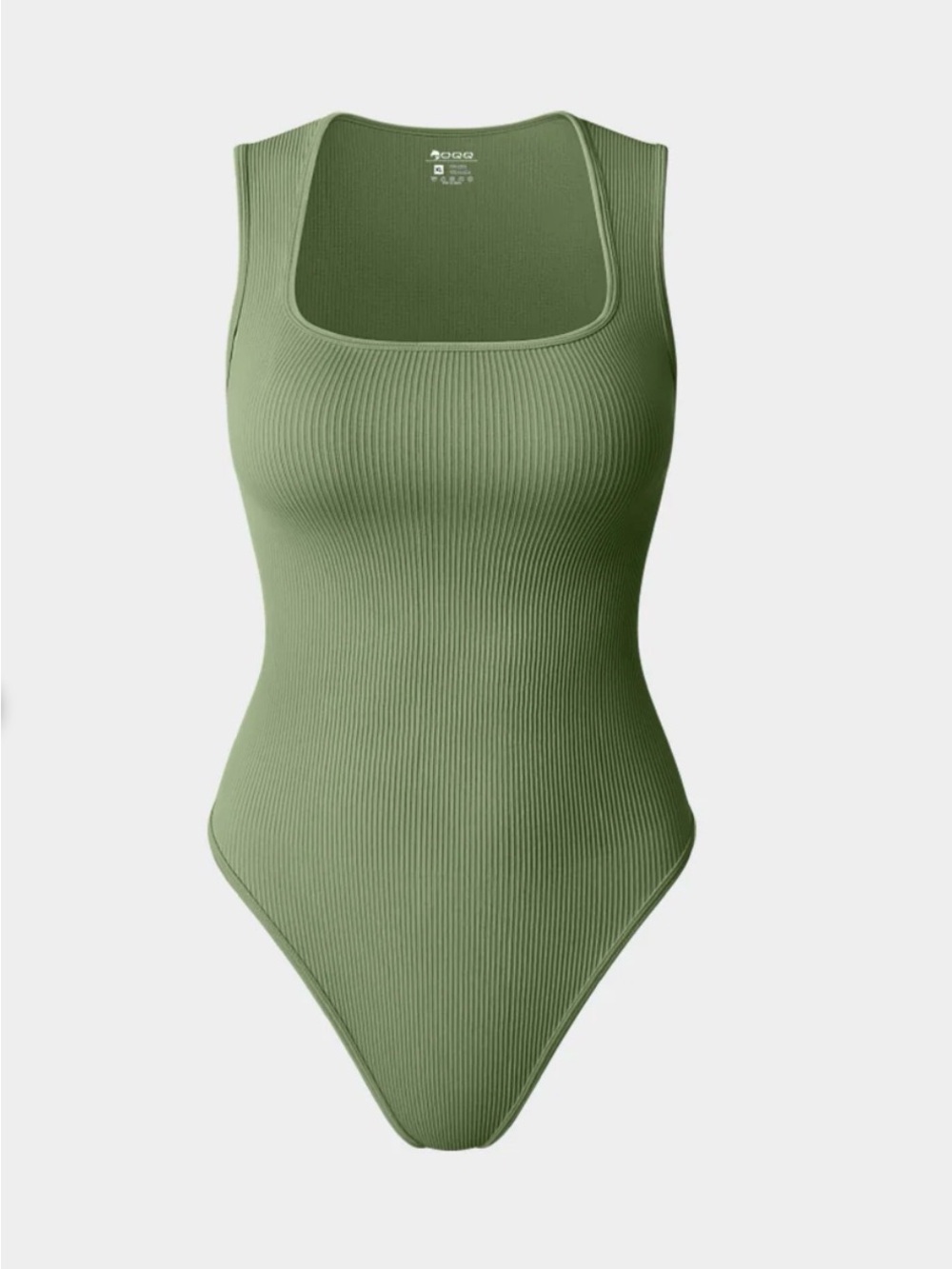 Ribbed Square-Neck Bodysuit in Olive Green by